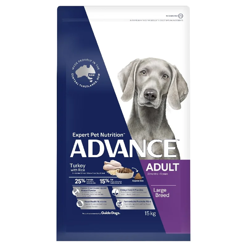 - Food for sterilized dogsADVANCE Large Adult Dry Dog Food Turkey with Rice 15kg Bag