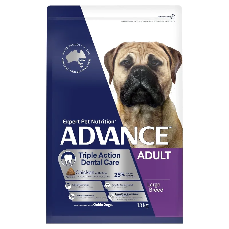 - Special food for senior dogsADVANCE Triple Action Dental Care Large Adult Dry Dog Food Chicken with Rice 13kg Bag