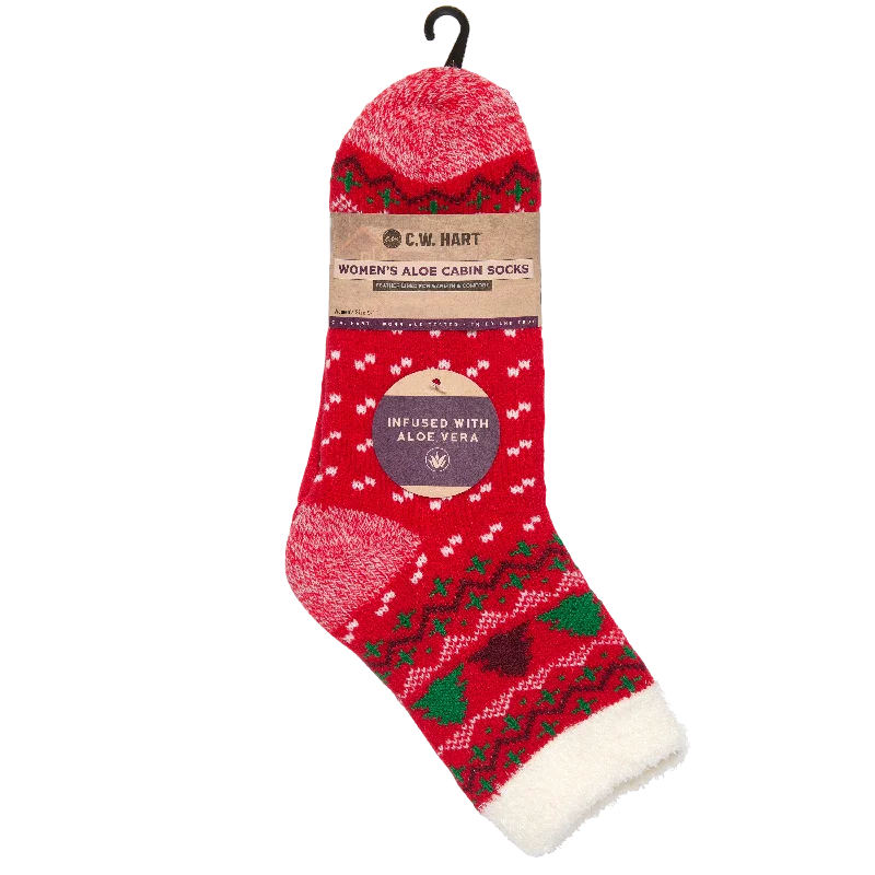 Cozy Cabin Xmas Tree Sock With Aloe - Red/White