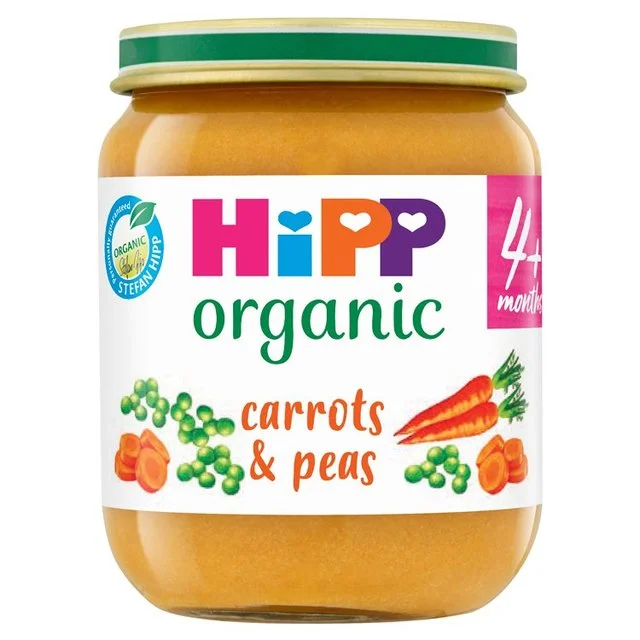 HiPP Organic Carrots & Peas Baby Food 4+ months   125g