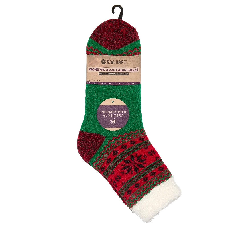 Cozy Cabin Xmas Snowflake Sock With Aloe - Red/Green