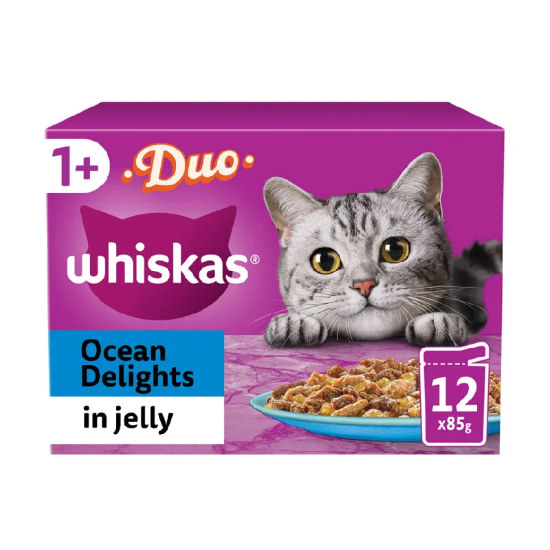 5. **Health and Nutrition**  Whiskas 1+ Duo Ocean Delights Adult Wet Cat Food Pouches in Jelly