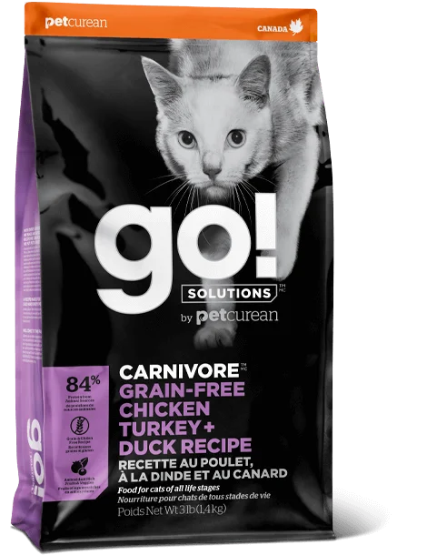 1. **Functional Cat Food**  Petcurean GO! CARNIVORE Grain Free Chicken, Turkey + Duck Recipe Dry Cat Food