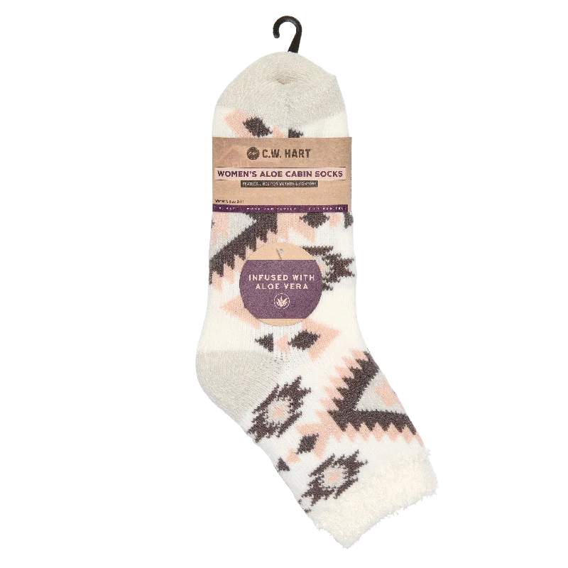 Cozy Cabin Aztec Sock With Aloe - Marshmallow/Irongate