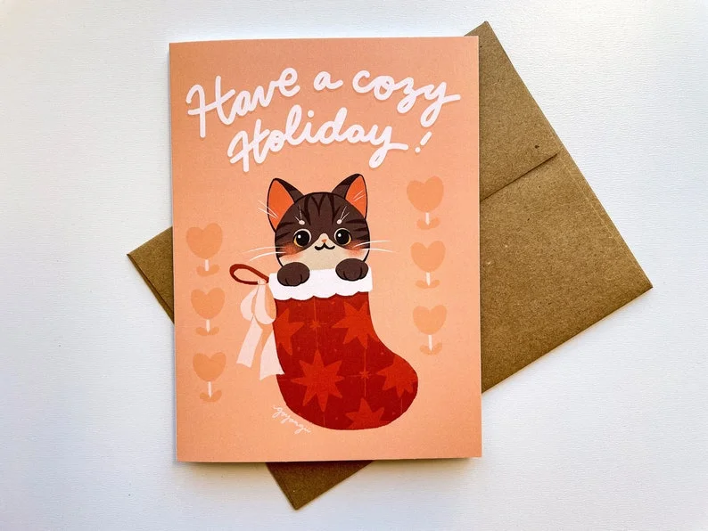 Cat in Stocking Greeting Card