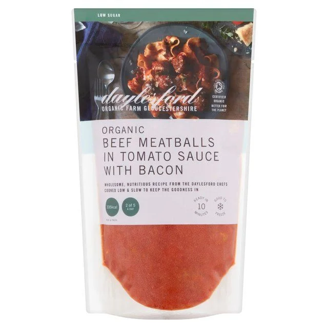 Daylesford Organic Beef Meatballs with Smoked Bacon in Tomato Sauce   550g