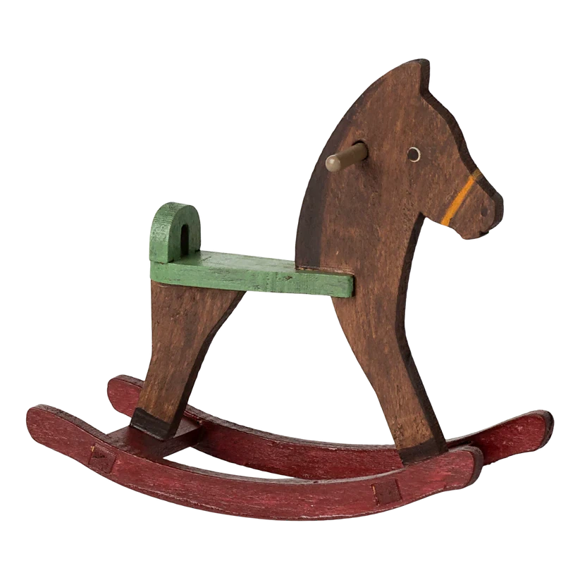 Pre Order Maileg rocking horse, for mouse - dark brown