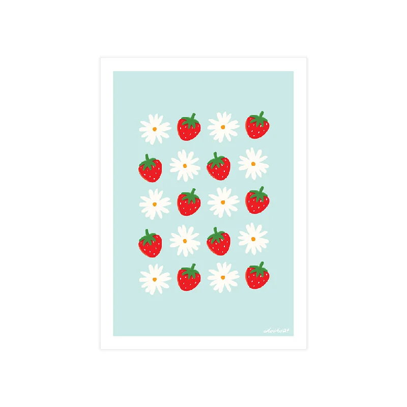 Iko Iko A4 Art Print Daisies and Strawberries