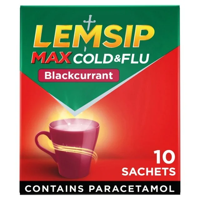 Lemsip Max Cold & Flu Blackcurrant Sachets Paracetamol   10 per pack