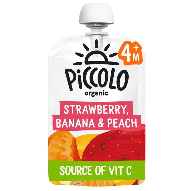 Piccolo Strawberry Banana & Peach Organic Pouch 4 mths+   100g