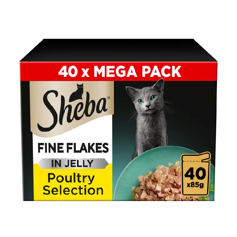 3. **Ingredient-Related**  Sheba Fine Flakes Poultry Collection in Jelly Adult Cat Food Pouches