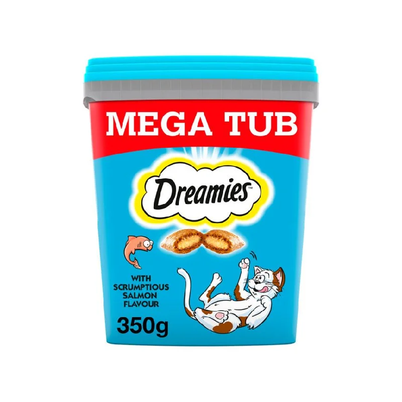    - Cat food for multi-cat households  Dreamies Adult & Kitten Cat Treat Biscuits with Salmon Mega Tub