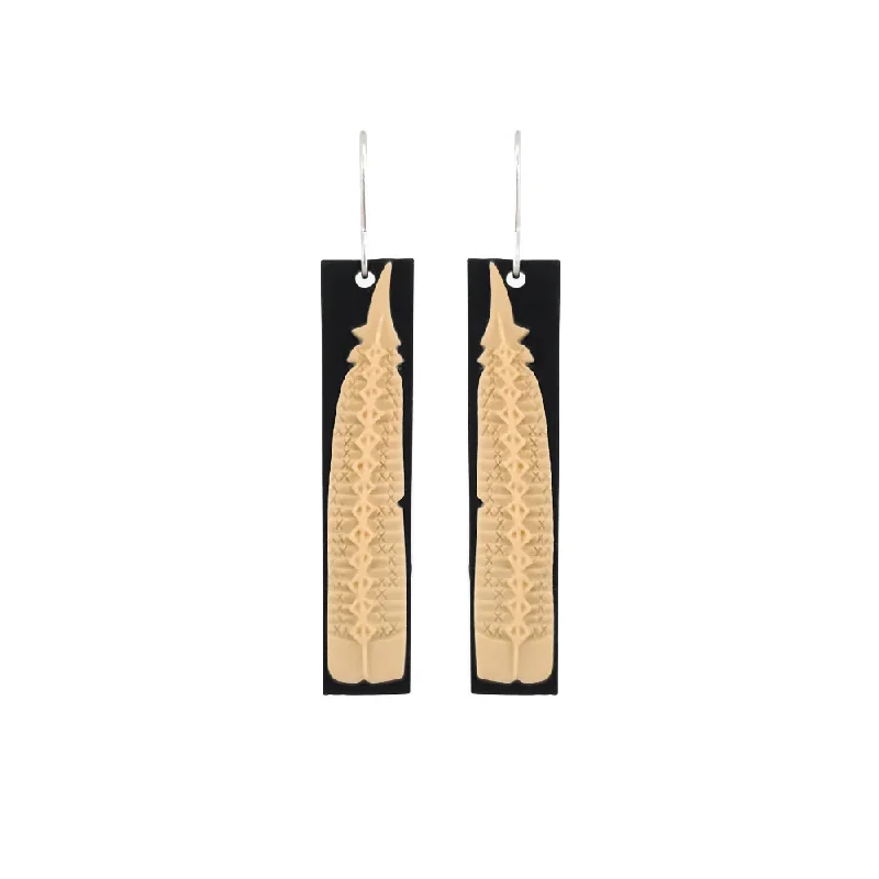 Tania Tupu Earrings Huia Feather Black