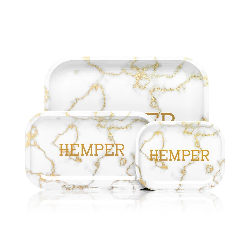 HEMPER  - Luxe Marble White/Gold Rolling Tray