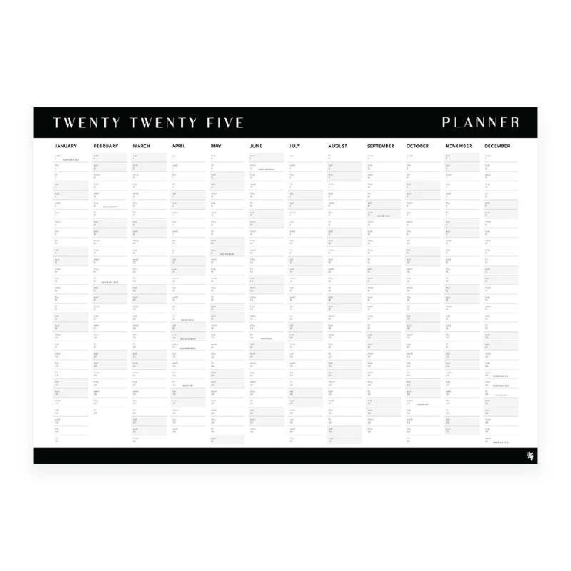 Iko Iko 2025 Wall Planner Black and White