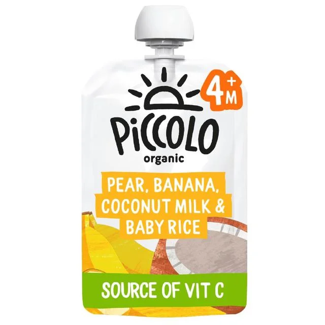 Piccolo Pear Banana Coconut Milk & Baby Rice Organic Pouch 4 mths+   100g