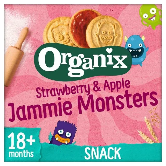 Organix Strawberry & Apple Organic Jammie Monsters Toddler & Kids Multipack   8 x 8g