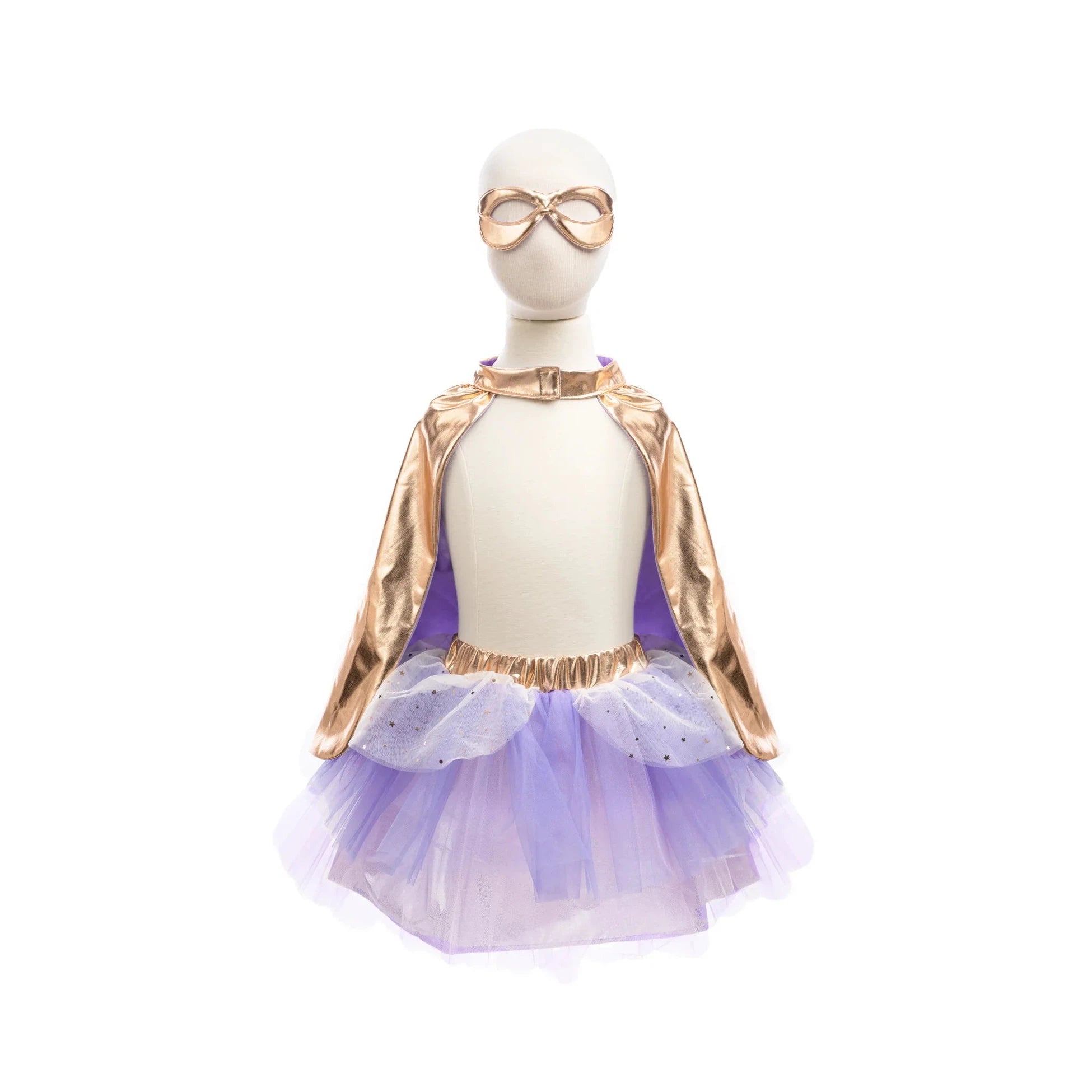 super duper tutu cape and mask metallic rose gold and lilac