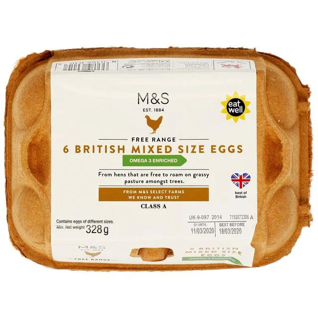 M&S Omega 3 Free Range Mixed Size Eggs   6 per pack