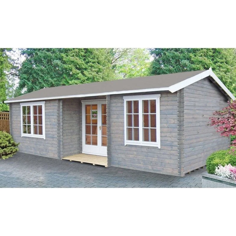 Shire Elveden 13' 8" x 25' 10" Reverse Apex Log Cabin - Premium 70mm Cladding Tongue & Groove