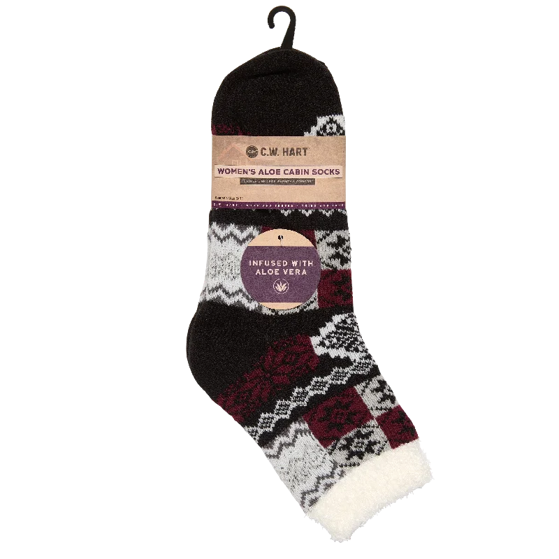 Cozy Cabin Patchwork Sock With Aloe - Black/Marshmallow