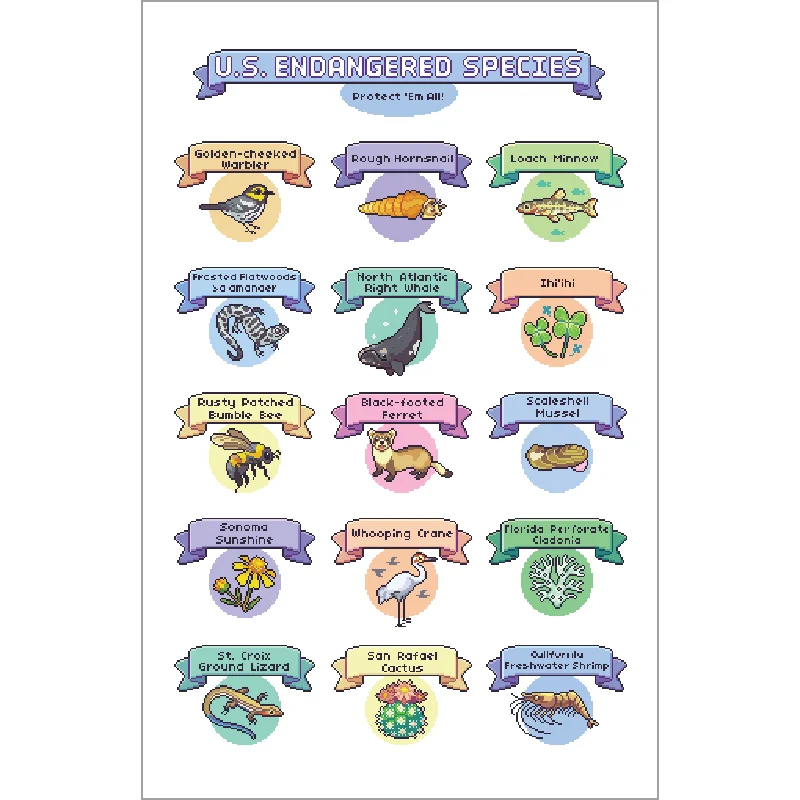 Pixelated Endangered Species of America Print by Rosemary Mosco