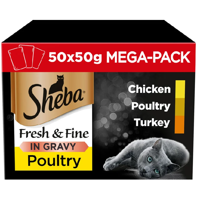    - Cat food for coat health  Sheba Sheba Fresh & Fine Wet Cat Food Pouches Poultry in Gravy Mega Pack