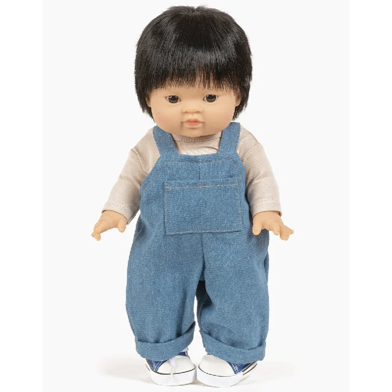 Minikane gordis Antoine overalls set in light blue denim and linen jersey t-shirt