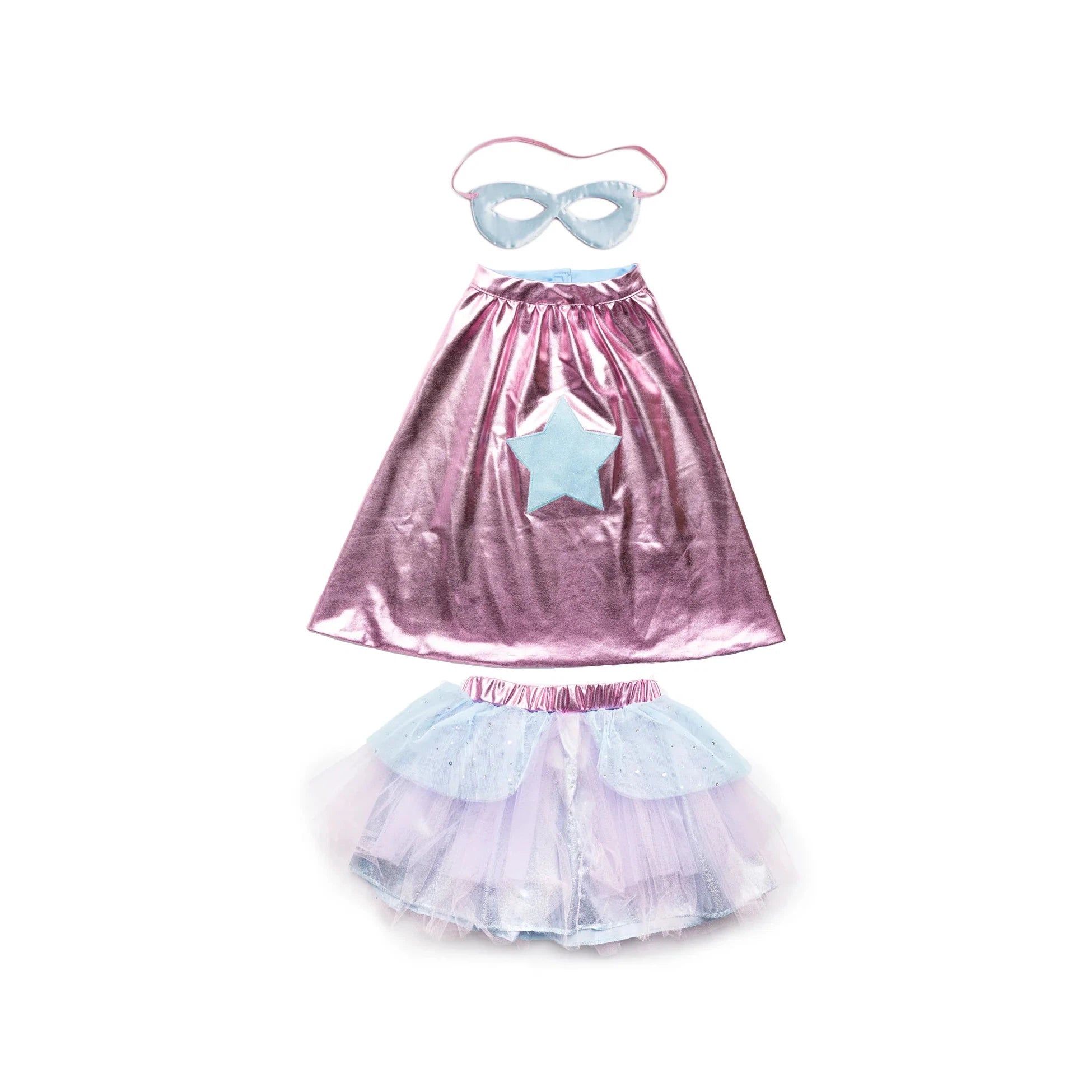 super duper tutu cape mask - metallic pink light blue